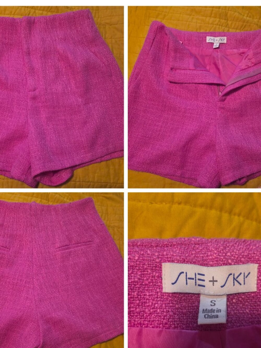 She + Sky Hot Pink High Waist Tweed Shorts